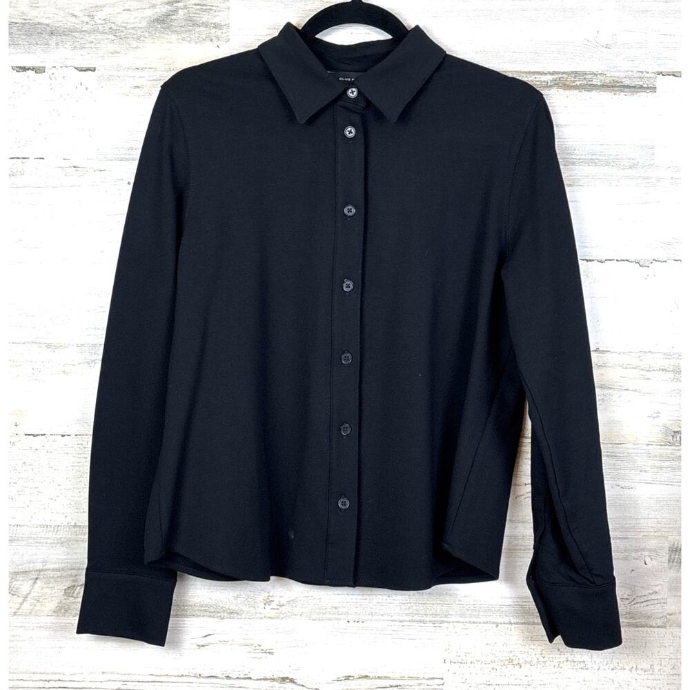 Club Monaco Women’s L Black Button Up Collared Long Sleeve Viscose Shirt Top